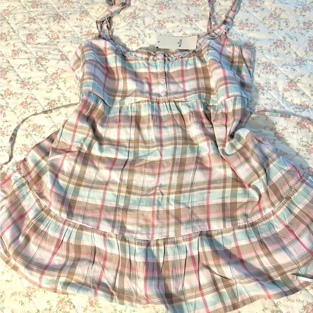 Hollister Plaid Sleeveless Camisole Dress - Pink, Blue & Tan